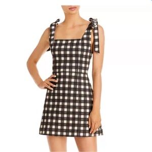 Alice + Olivia Maryann Plaid Tie Shoulder Mini Dress